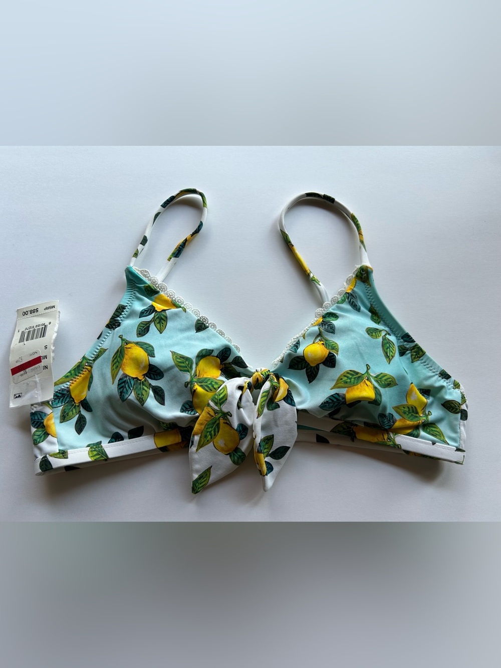 NWT Nanette Lepore Yellow Lemon Print Bikini Top on Light Blue - Picture 3 of 9